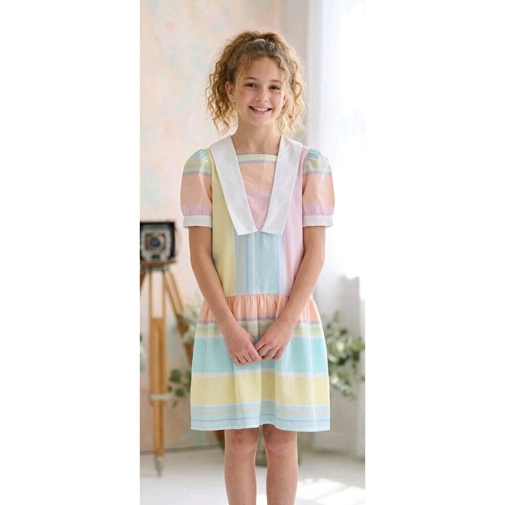 Vintage Diane Von Furstenberg Dress Girls  8/10 Pink Plaid Pastel Sailor Collar